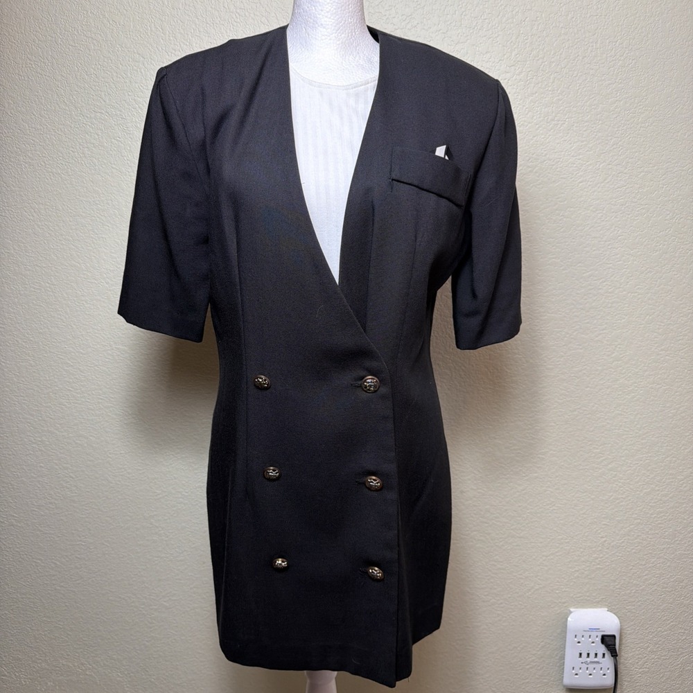 Jeffrey & Dara Dress Womens‎ 5/6 Black Double Breasted Short Sleeve Vintage 80s
